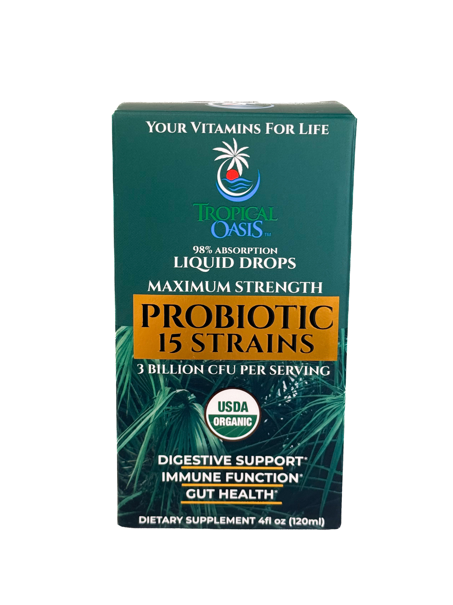 Tropical Oasis Organic Probiotic Drops 15 Strains 3 Billion, 4 fl oz
