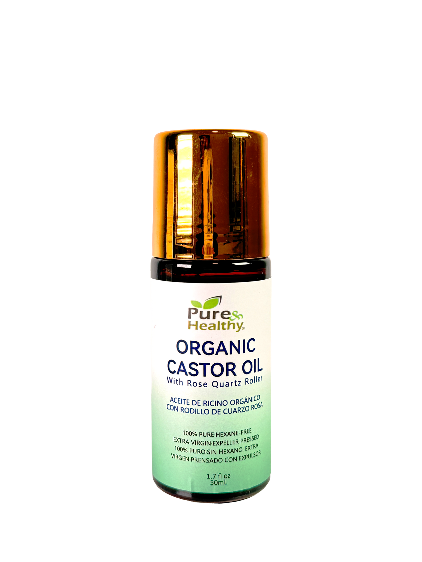 Organic Castor Oil with Rose Quartz Roller – Pure & Healthy