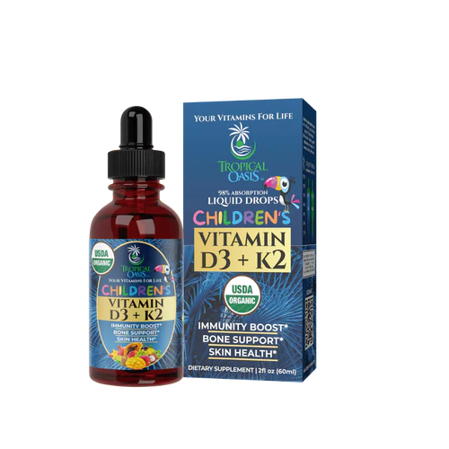 Vitamin D3 + K2 Drops for Kids - USDA Organic Tropical Oasis