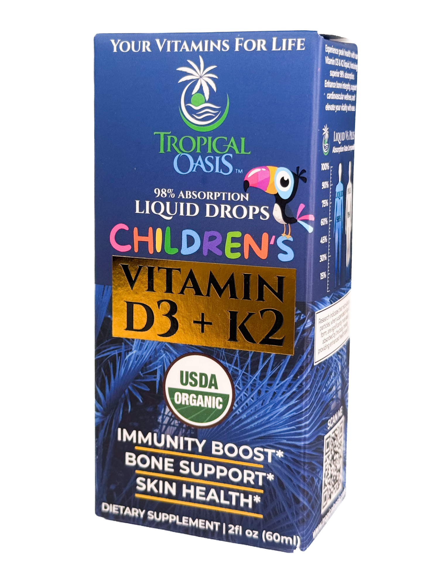 Vitamin D3 + K2 Drops for Kids - USDA Organic Tropical Oasis