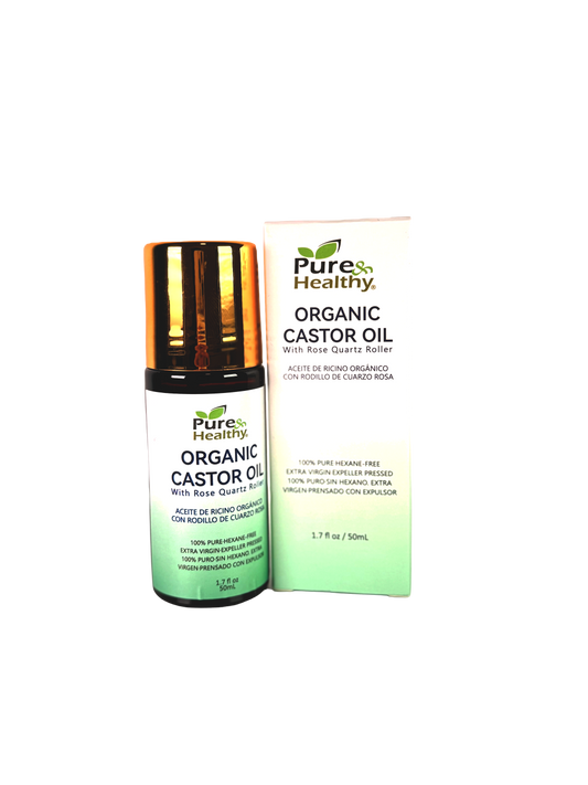 Organic Castor Oil with Rose Quartz Roller – Pure & Healthy