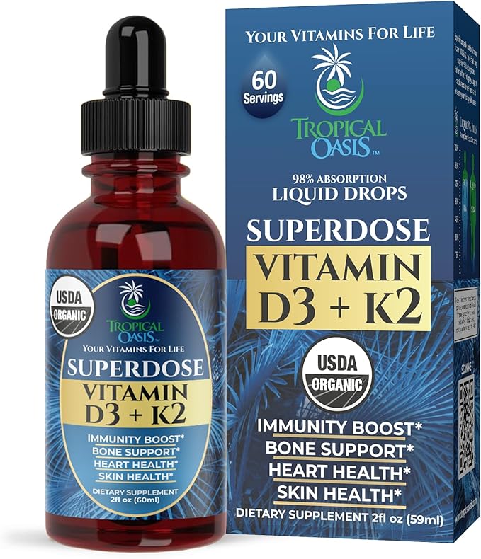 Tropical Oasis Vitamin D3 + K2 Drops - USDA Organic